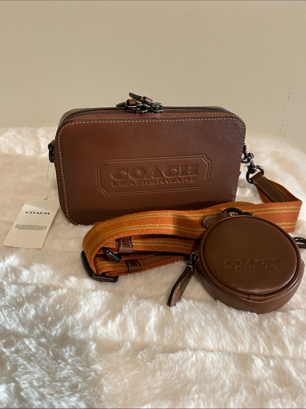 COACH Calf Leather Charter Slim Crossbody in Dark Saddle w/Dust Bag - NWT